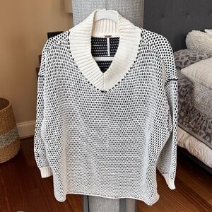 Free People Black and White Cowl Neck Sweater